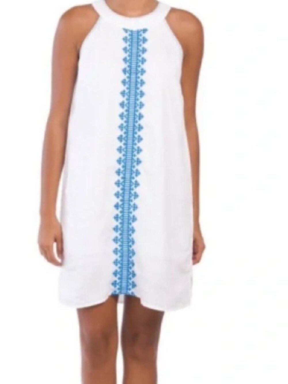 Lucky Brand 100% Linen Size S Small Mini Dress Blue Embroidery Boho Sleeveless